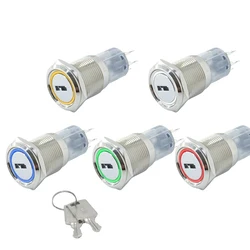 16mm 19mm 22mm Metal Knob key button Switch on off power LED light Waterproof Flat circular button 3v 6v 12v 24v 110v 220v ip65