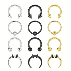 4pcs Nose Ring, Horseshoe Septum Ring,  Stainless Steel Circular Eyebrow Lip Ring, Helix Earring Nostril Piering