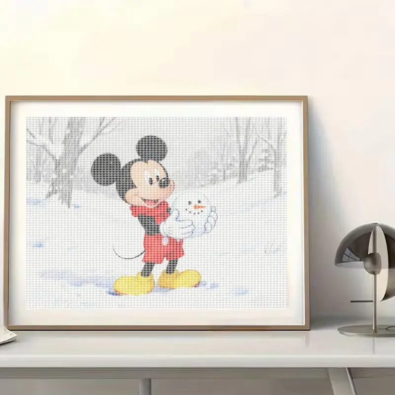 1 шт. 5D DIY Набор для алмазной живописи, Disney Микки Маус Building a Snowman Winter Scene Full Drill Rhinestone Embroidery Art Set, 4 шт.