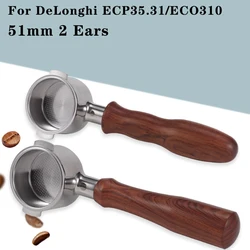 51mm 2 Ears Stainless Steel Coffee Portafilter Suitable for Delonghi ECP35.31/ECO310 Bottomless Handle Double Cup Coffee Filter