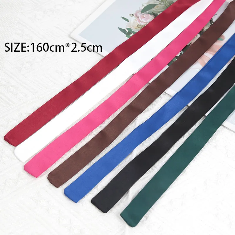 

160cm X 2.5cm Solid Color Silk Scarf Fashion Bag Scarf Ribbons for Women Head Skinny Scarf Long Handle Bag Scarves Neckerchief
