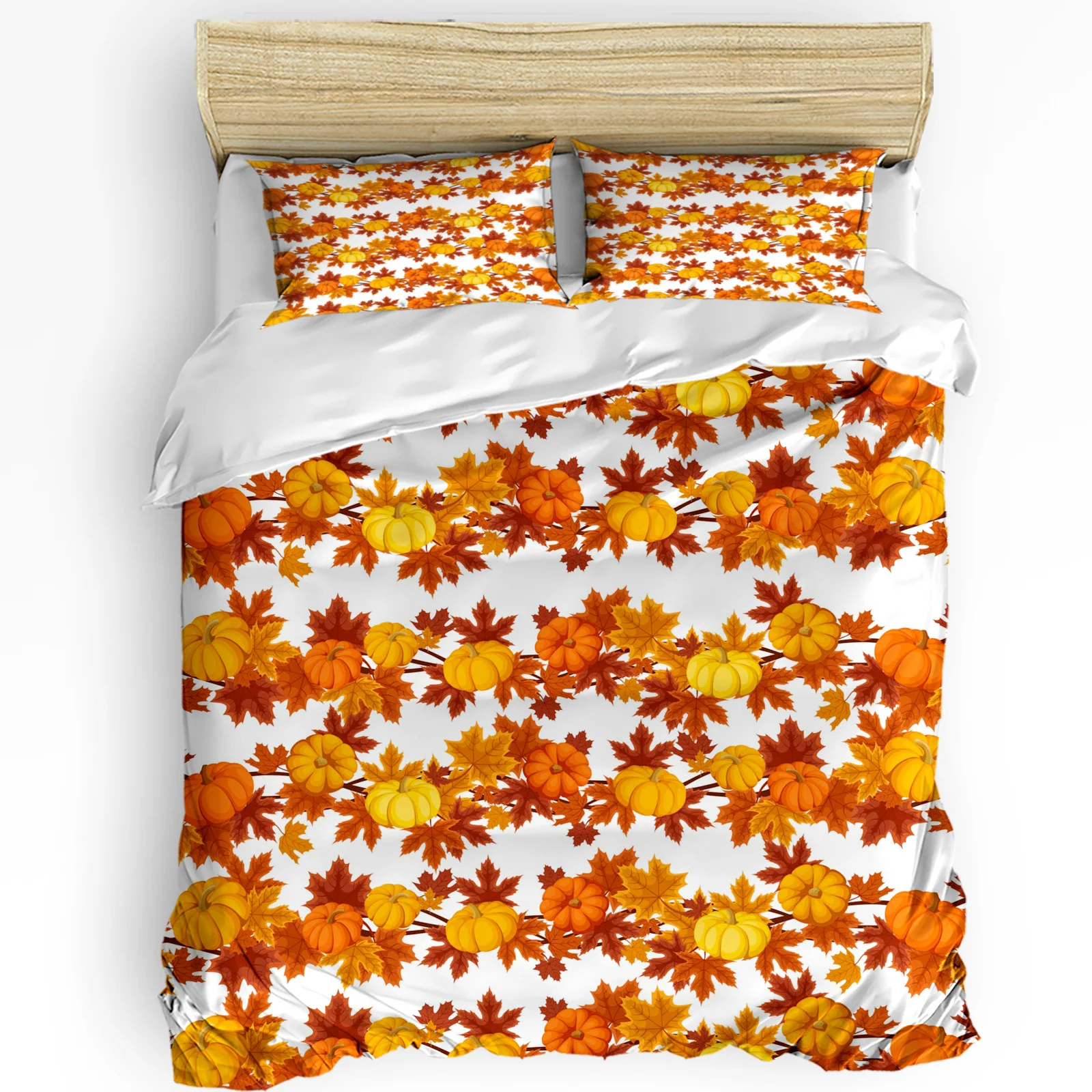 Pumpkin Thanksgiving Maple Leaf Autumn 3pcs Bedding Set For Bedroom Double Bed Home Textile Duvet Cover Quilt Cover Pillowcase