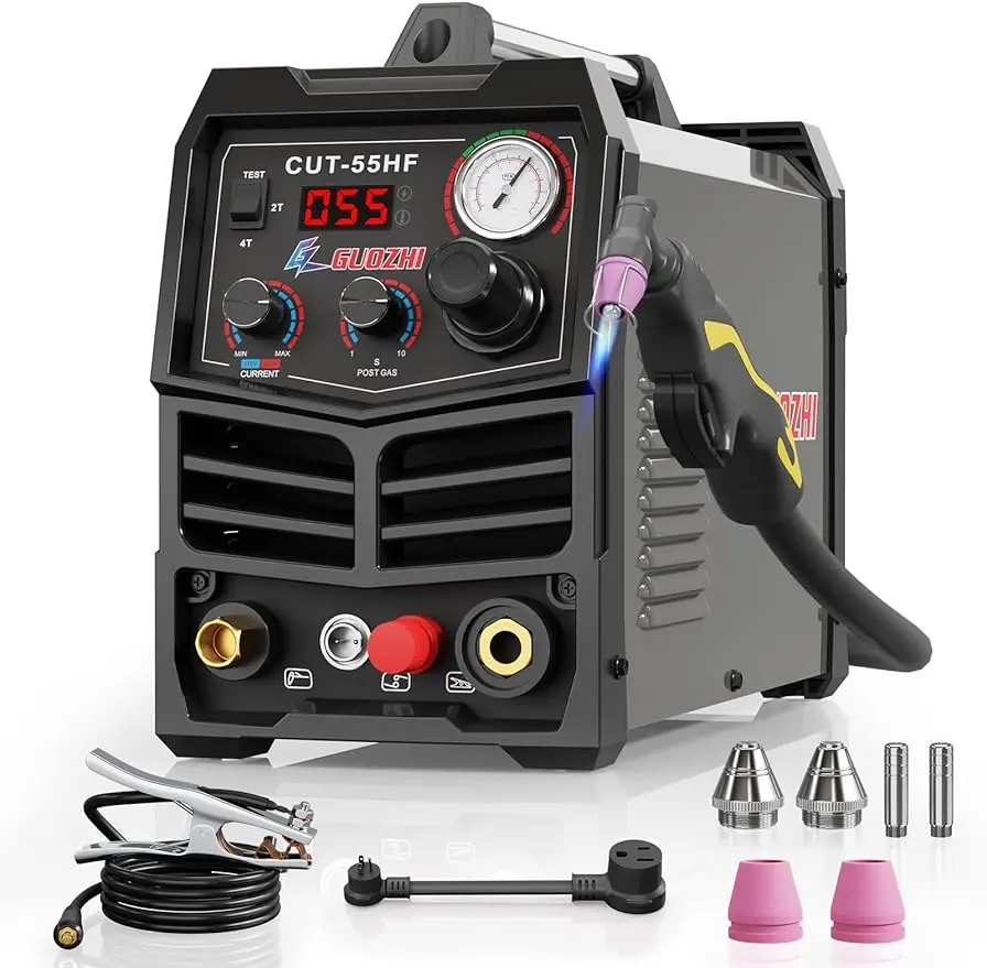 Plasma Cutter Machine, 55Amp Non-Touch Pilot Arc, Dual Voltage 110V/220V with US Connector, LCD Display IGBT Inverter Plasma