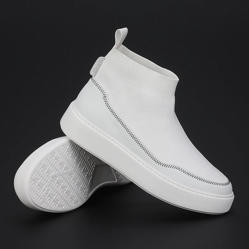 Fashion Casual Summer Breathable Men\'s Shoes White Trend Thick Soles High Top Board Shoes Comfortable Lightweight Mesh Shoes