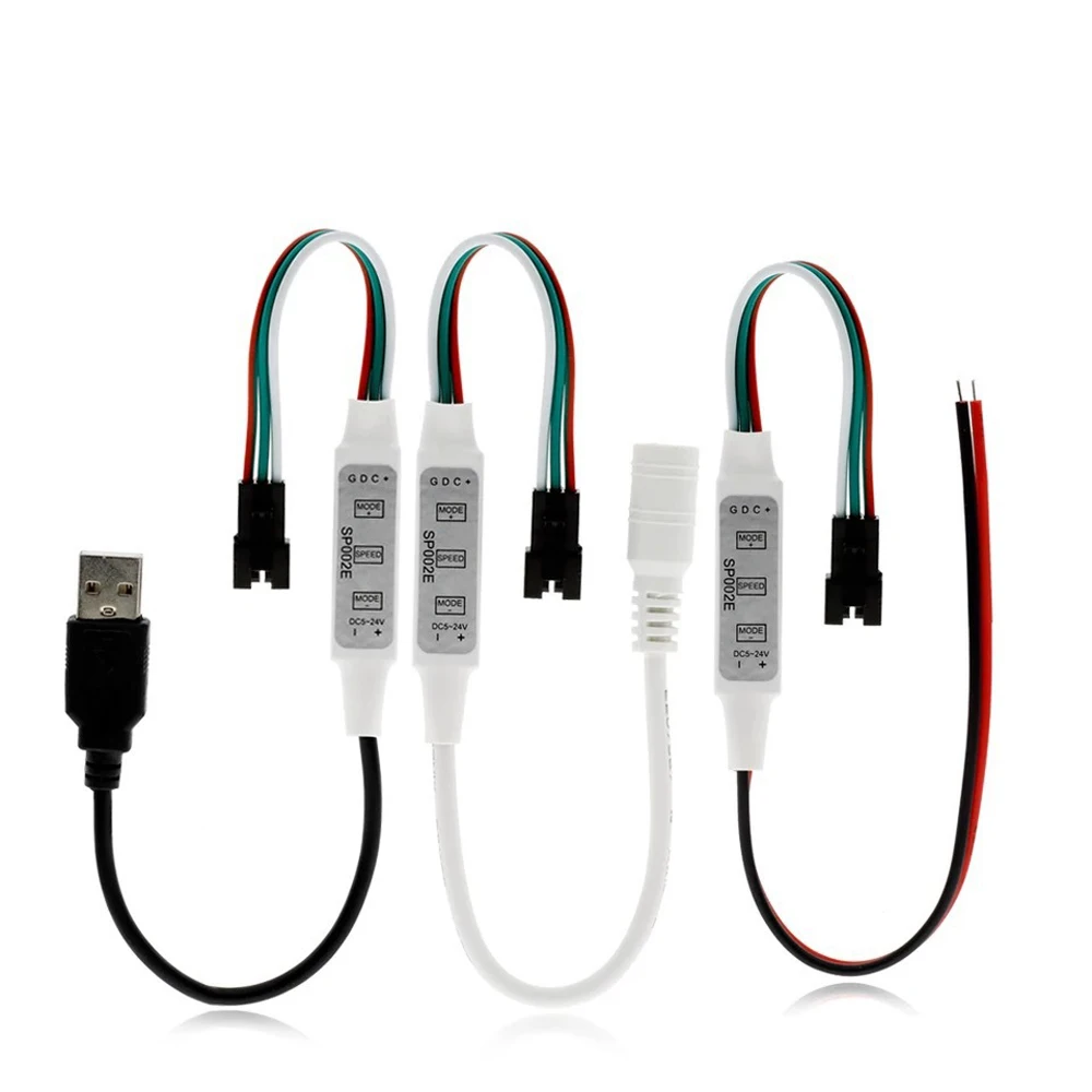 20pcs SP002E WS2812B WS2811 RGB LED Strip Controller USB DC Connector Mini 3 keys for Pixel LED Strip Light 5V 24V