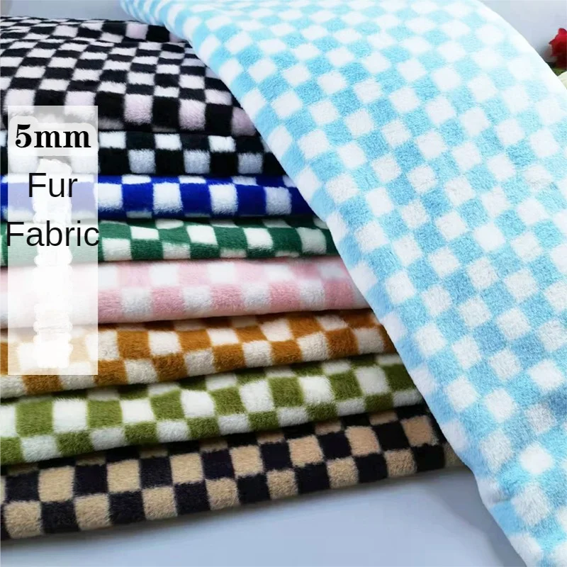 Fur Fabric Plush By The Meter for Clothing Coats Diy Sewing Encrypted Imitation Rabbit Checkerboard Plaid Cloth Thickened Winter