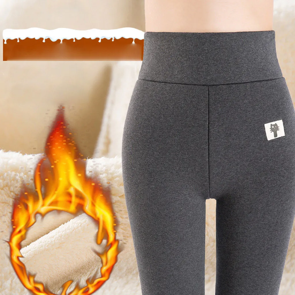 Women's Fleece-Lined And Thickened Leggings High-Waisted Slim-Fit Winter Leggings Stretch Skinny Long Pants Female Thermal Pants