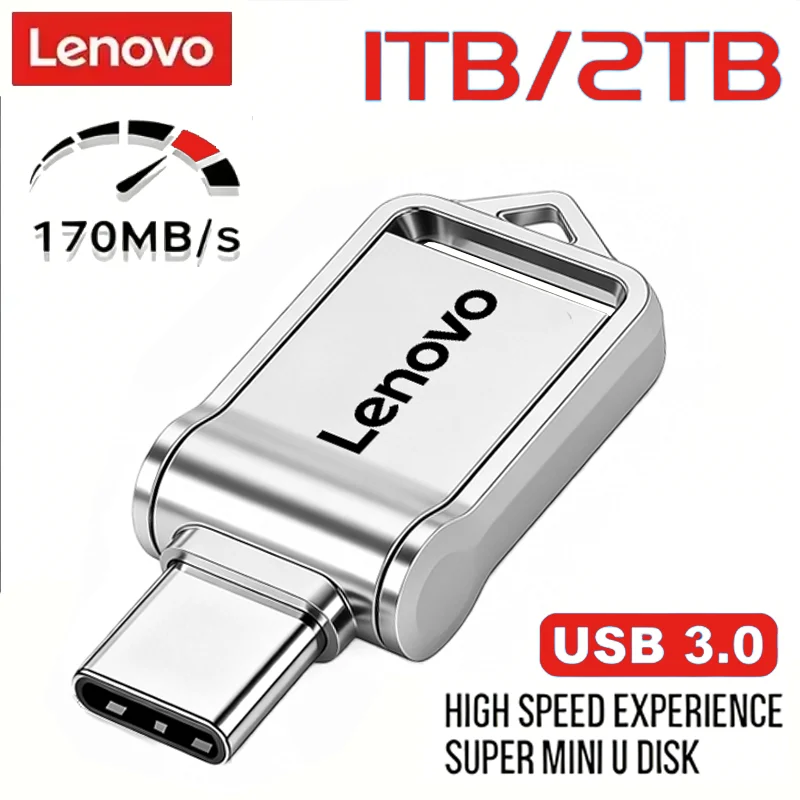 

Флеш-накопитель Lenovo Mini Pendrive 2TB, высокоскоростной OTG-накопитель 1TB, 512GB, 256GB, USB Type-C, металлический, портативный, USB-флешка