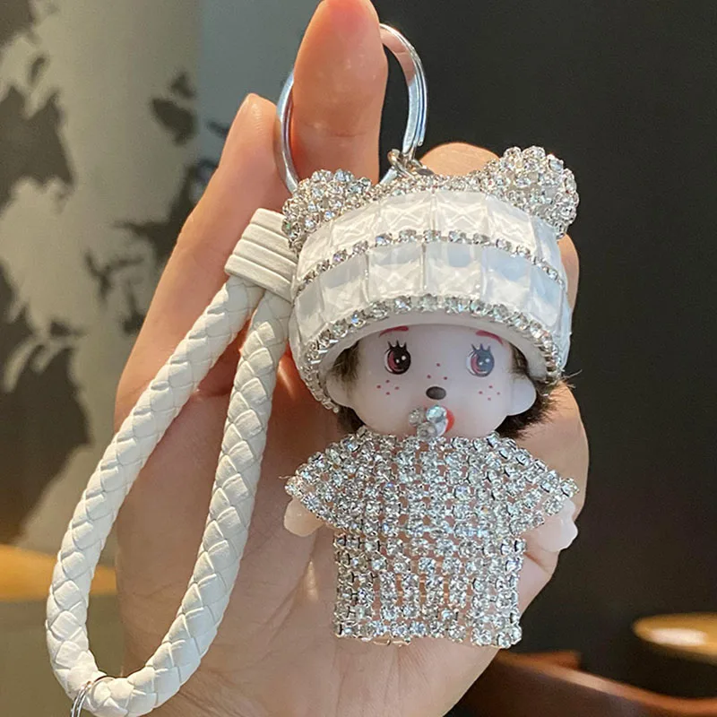 Cartoon diamond-encrusted Munchie doll key chain Korean cute doll plush sweet simple delicate small pendant