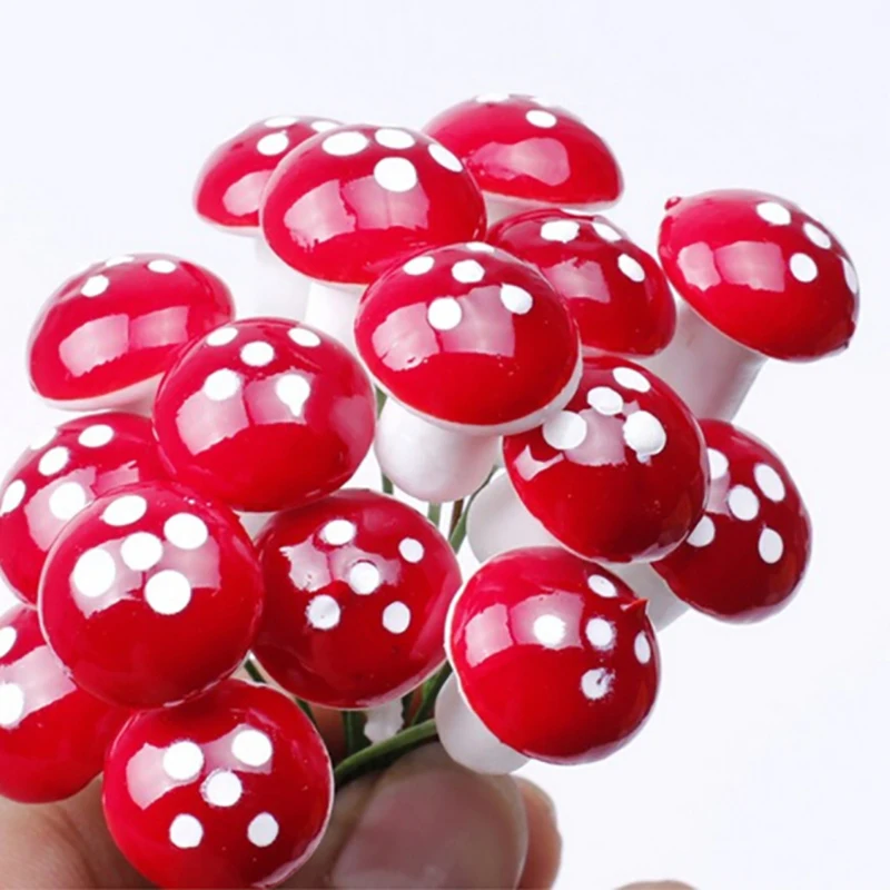 10Pcs/Set 2cm Mini Mushroom Miniatures Artificial Garden Fairy Moss Resin Crafts Decorations Stakes Craft For Home Garden Supply