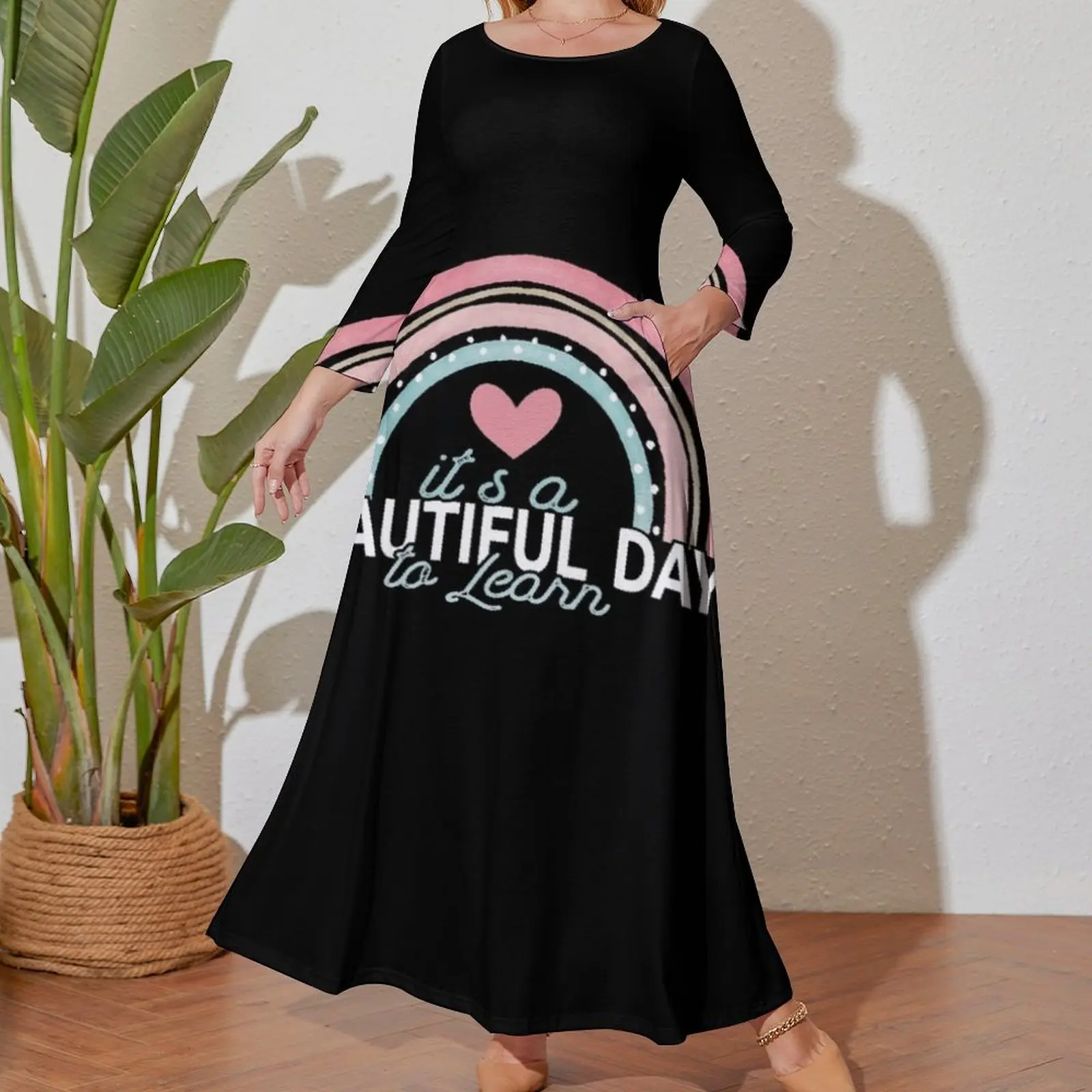 It's A Beautiful Day To Learn, Cute Rainbow Heart Long Sleeved Dress ladies dresses for special occasions sexy dress