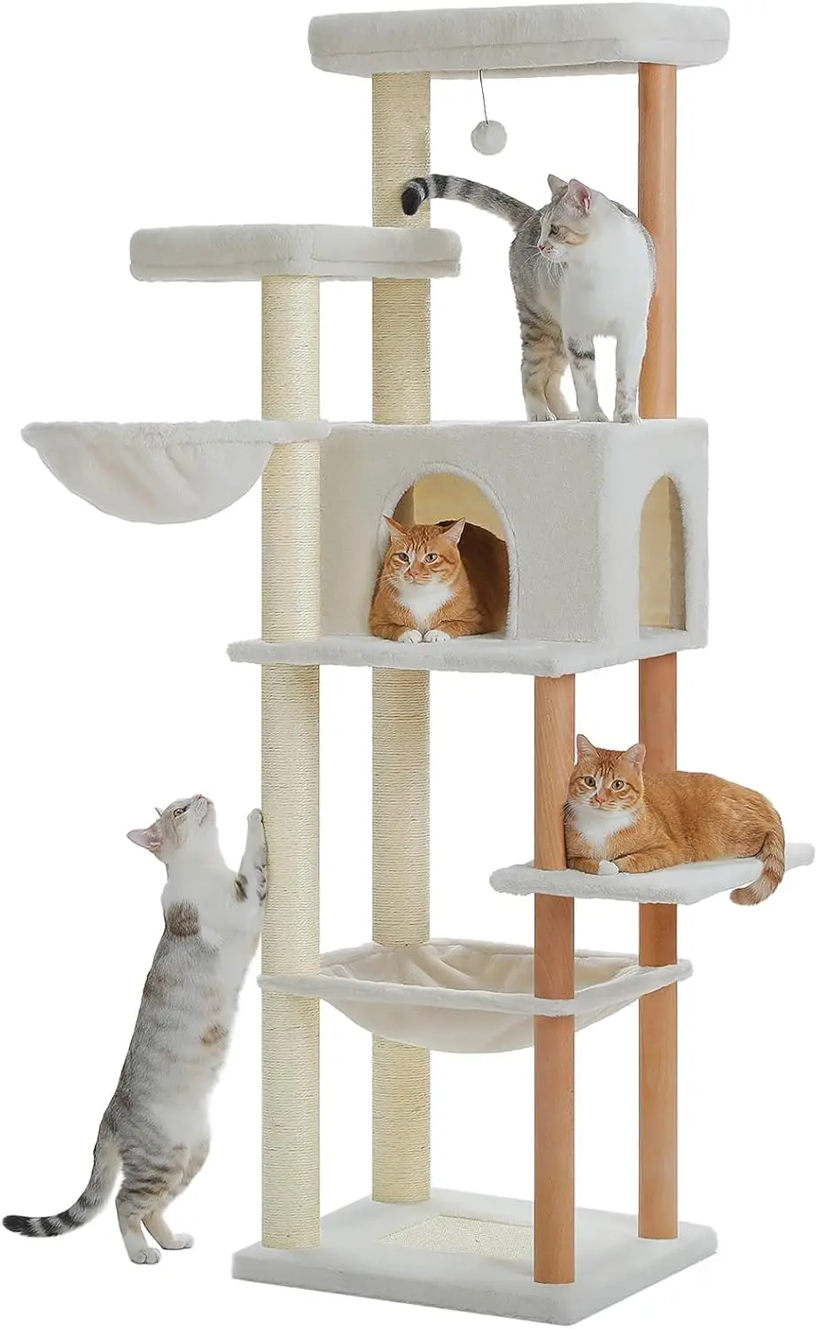 

PAWZ Road Large Cat Tree, 73 Inches Wood Cat Tower with 2 Large Padded Perches,2 Spacious Hammocks,8 Long Scratching