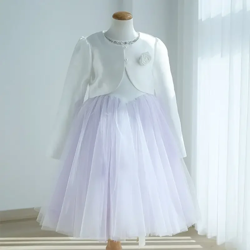 שמלת ילדה חדשה lolita שמלה פרח פנינה תחרה חצאית רכה קרנבל יום הולדת מופע מסיבת הופעה תחפושות sling ארוך שמלה 2pic סט