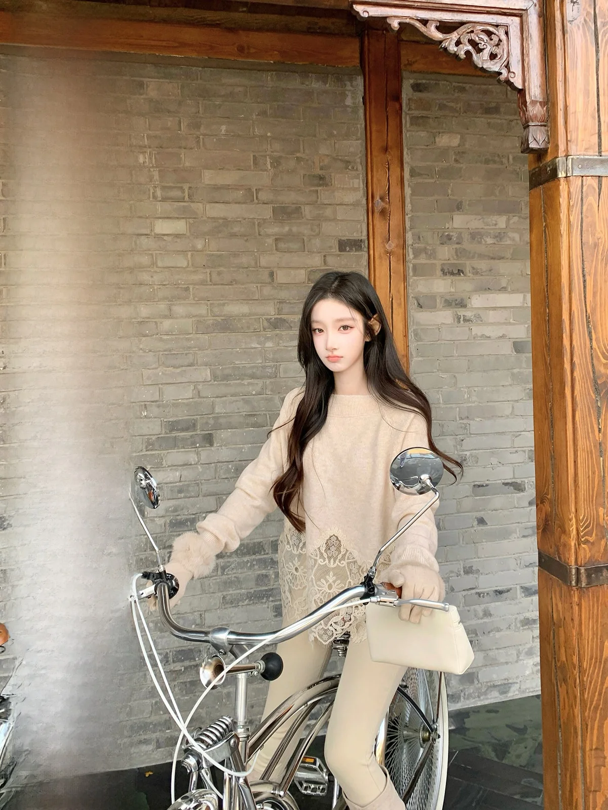 

Острый вязаный свитер Oaeal с кружевной нашивкой, дизайн для поездок на работу, женский длинный зимний топ средней длины Sve