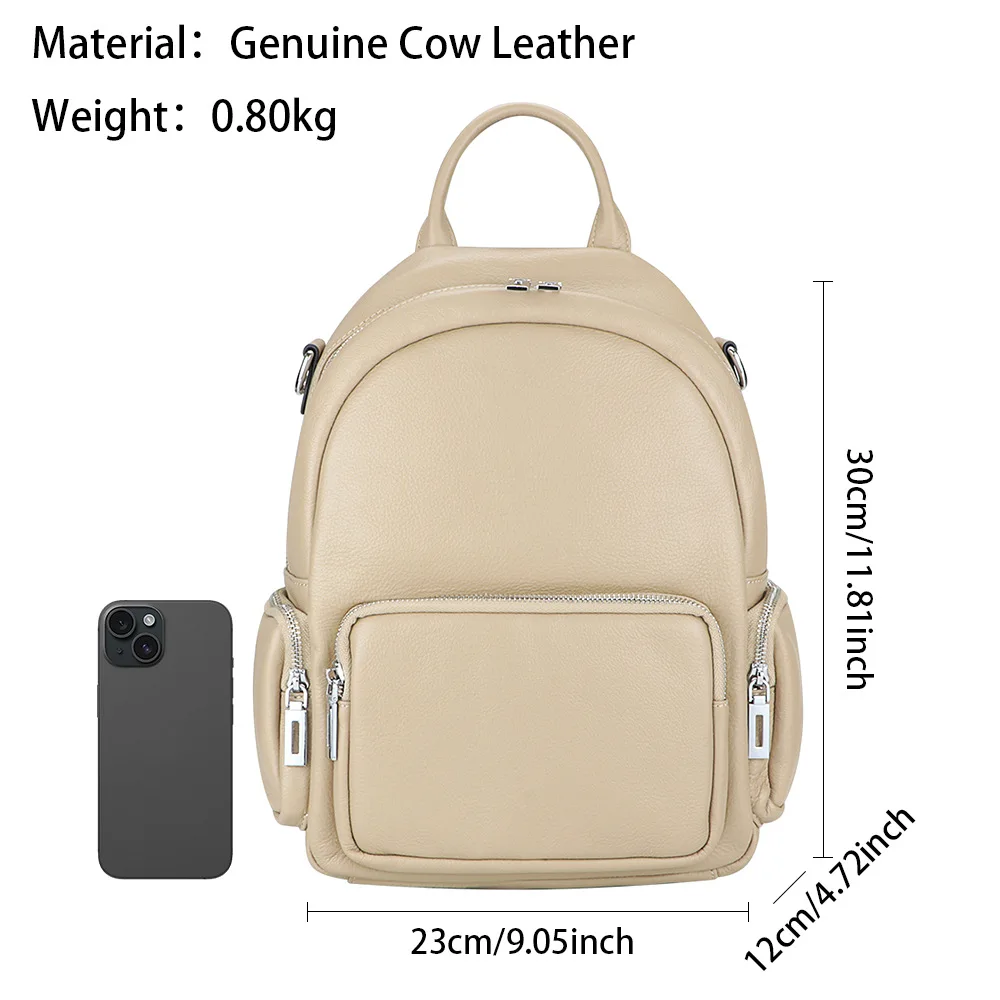 Royal Bagger Solid Color Backpacks, Genuine Leather Backpack, Large Capacity Shoulder Bag, Casual Handbag for Women 1801