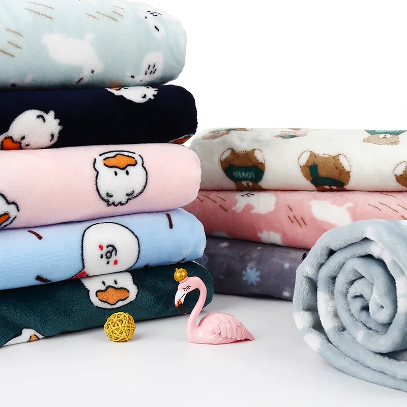 Double Sided Flannel Printed Fabric Coral Velvet Pajama Blanket Cushion Dolls Handmade Plush Cloth For Autumn Winter 0.5*1.6M