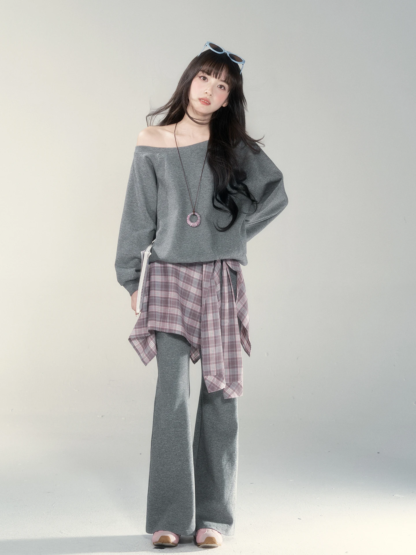 

Casual ey Korean Sle Women's Two-Piece Set Spring 2026 Anti-Aging Faion Ensemble High Waist Long Pants Comfortable Fit