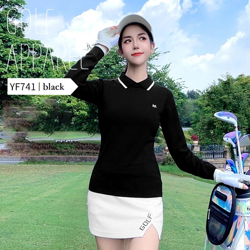 PGM Women's Golf Sportswear High-end Simple Knitted Sweaters Long Sleeve Warm Golf Shirts Soft Elastic Sports Golf Tops