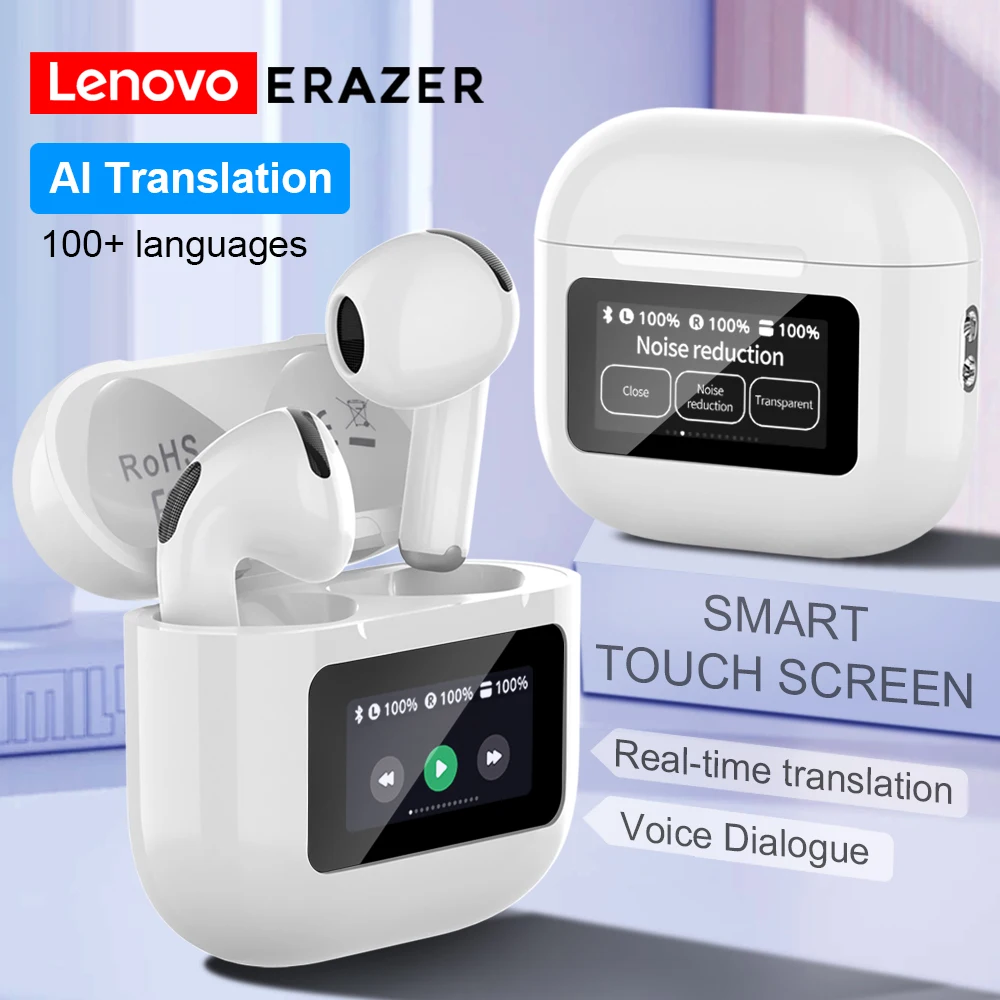 

Lenovo ERAZER Original AI Translation Wireless Bluetooth Earphones Noise Reduction Headphone LED Full-Color Smart Touch Screen