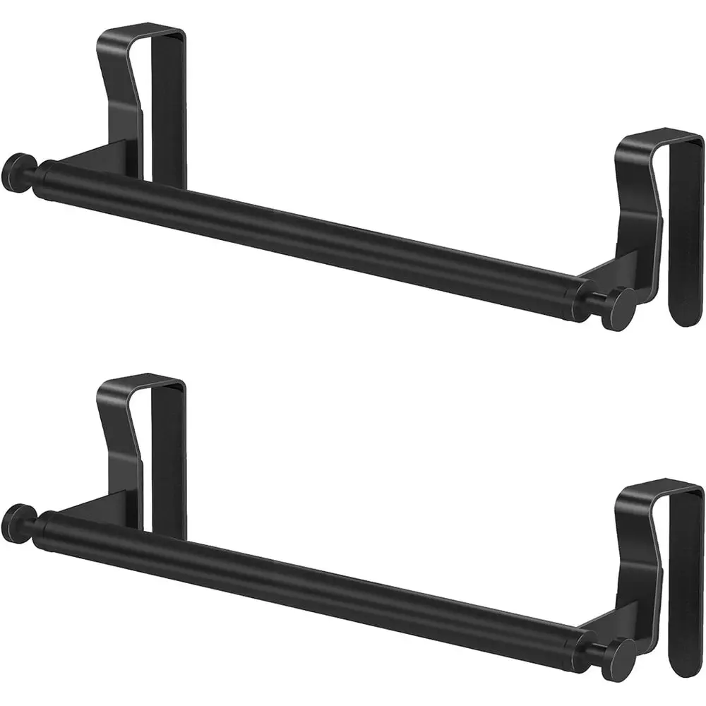 

2-Pack Black Stainless Steel Over Cabinet Towel Rack with Hooks for Kitchen Storage