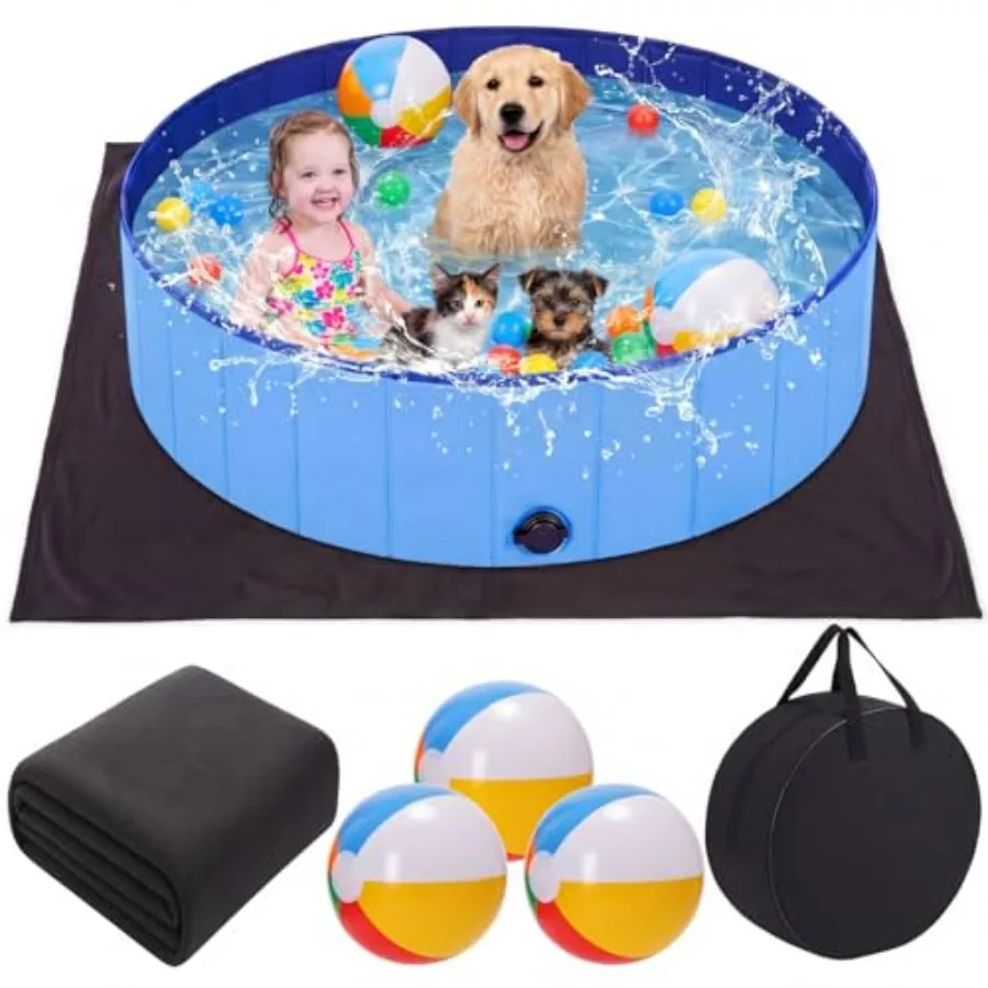 

Outdoor swimming pool for medium to large dogs and cats: foldable, non-slip, collapsible tub in blue, made of durable PVC with
