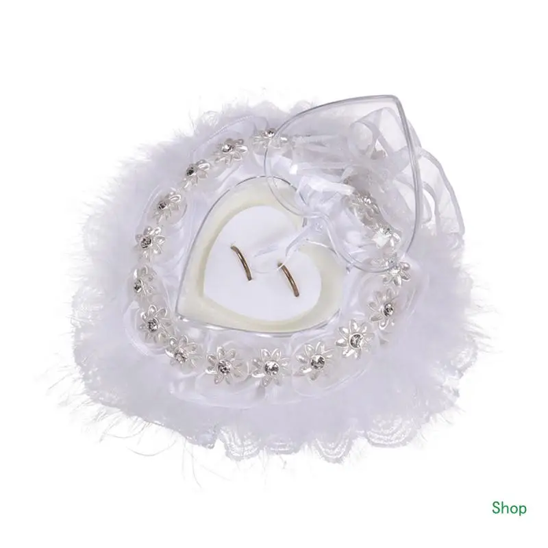 

Dropship Wedding Ceremony Ring Bearer Flower Cushion Pillow with Heart Shaped Ring Box Lace Bridal Ring Pillow