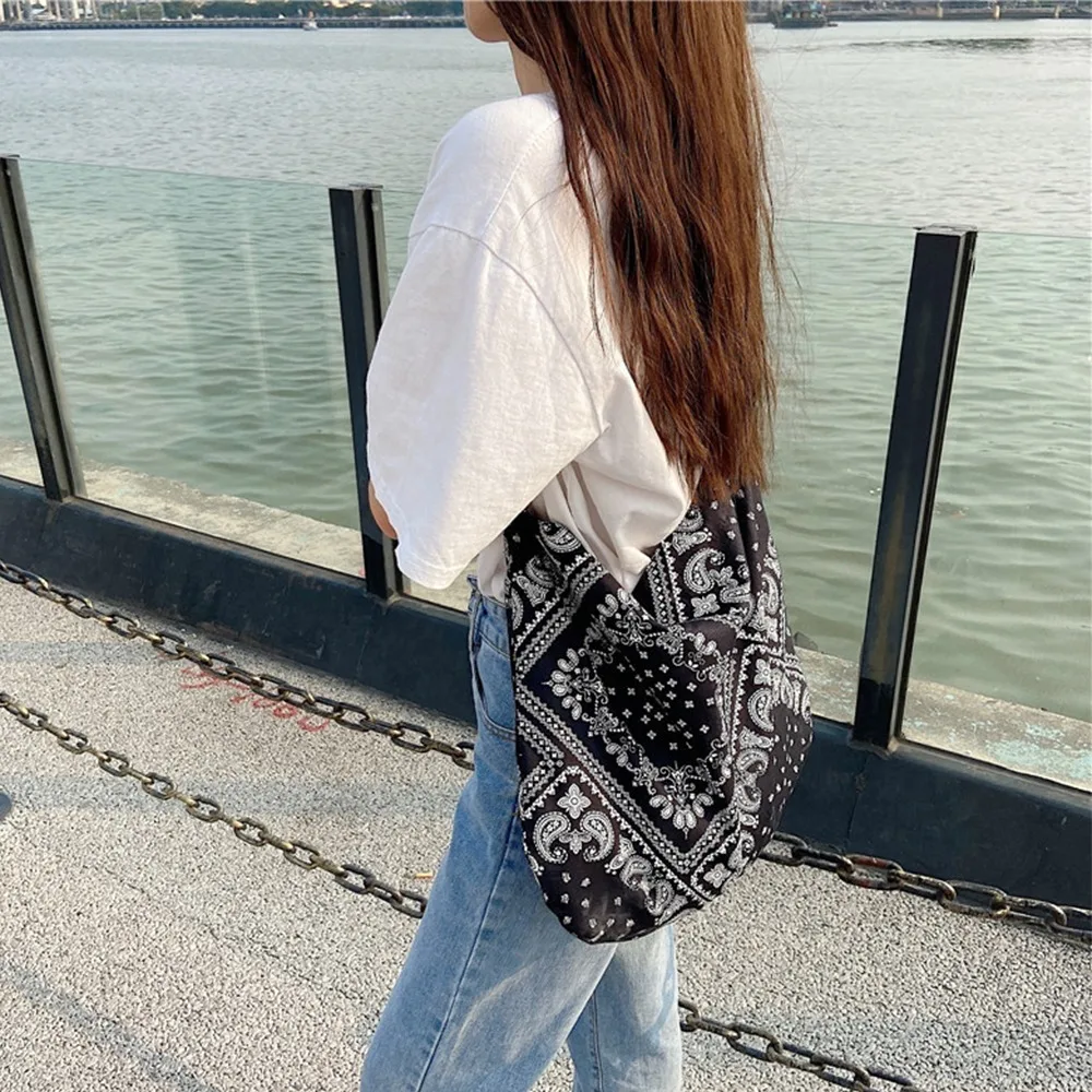 Fashion Women\'s Ethnic Style Canvas Large Capacity Shoulder Bag Shopping Bag Retro Leisure Travel Handbag