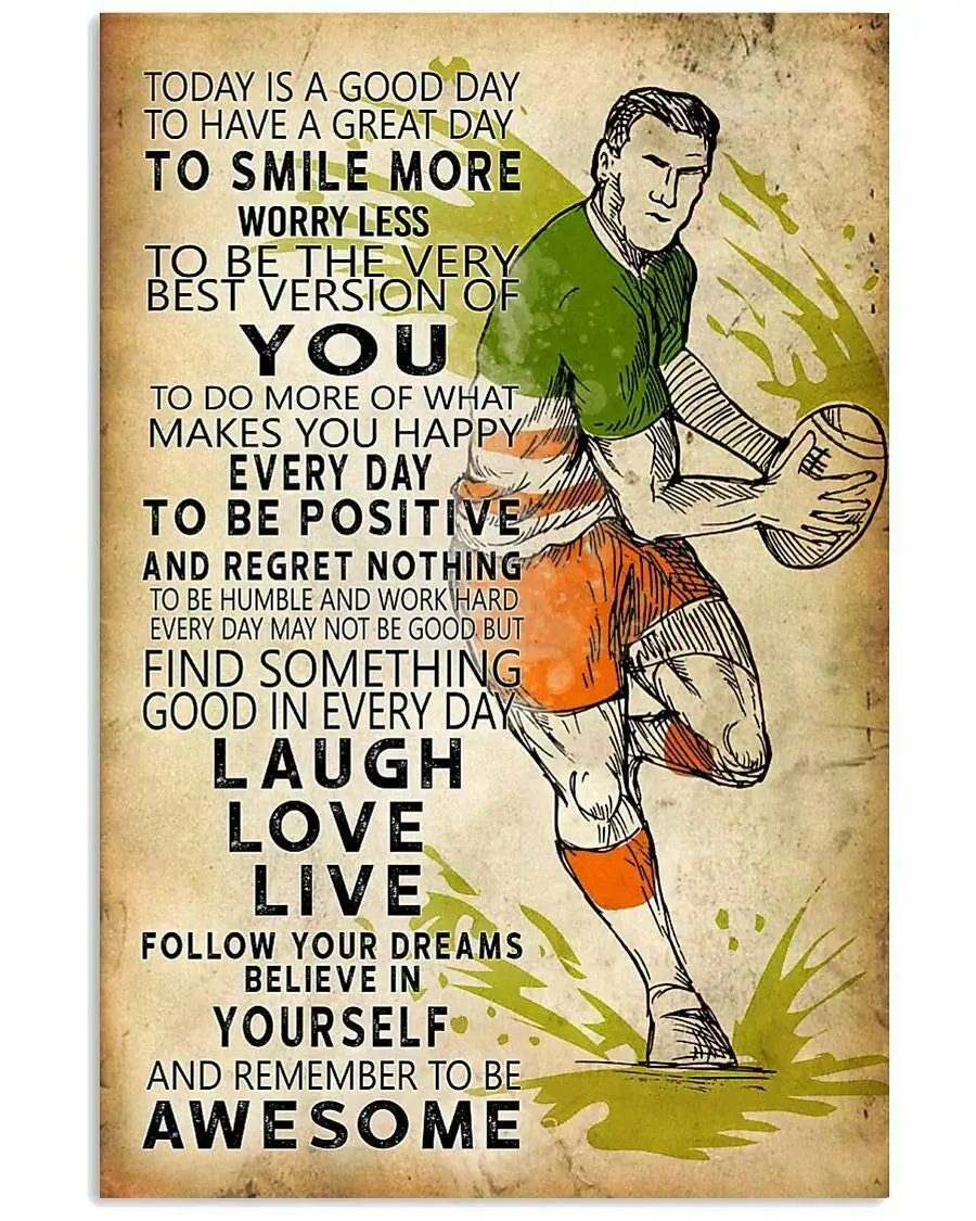 Rugby Lesson Today is A Good Day,Motivational Inspirational Home Living Dining Room Dent Dormroom Wall Plaque Tin Sign Metal