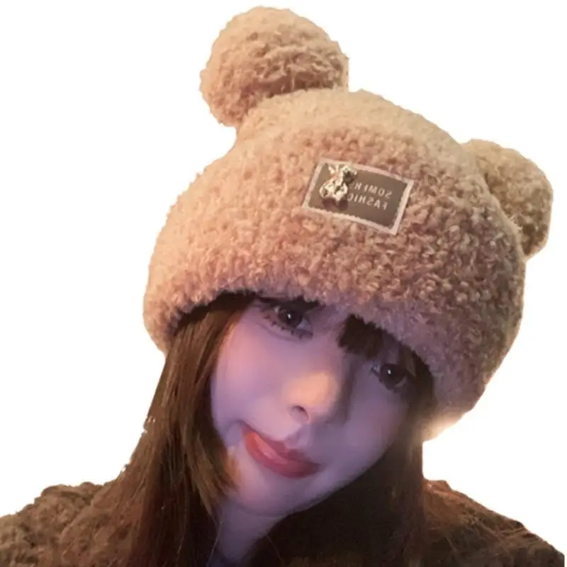 

652F Subculture Thick Bear Ear Hat for Teen Keeping Warm Protecting Ear Hat Windproof