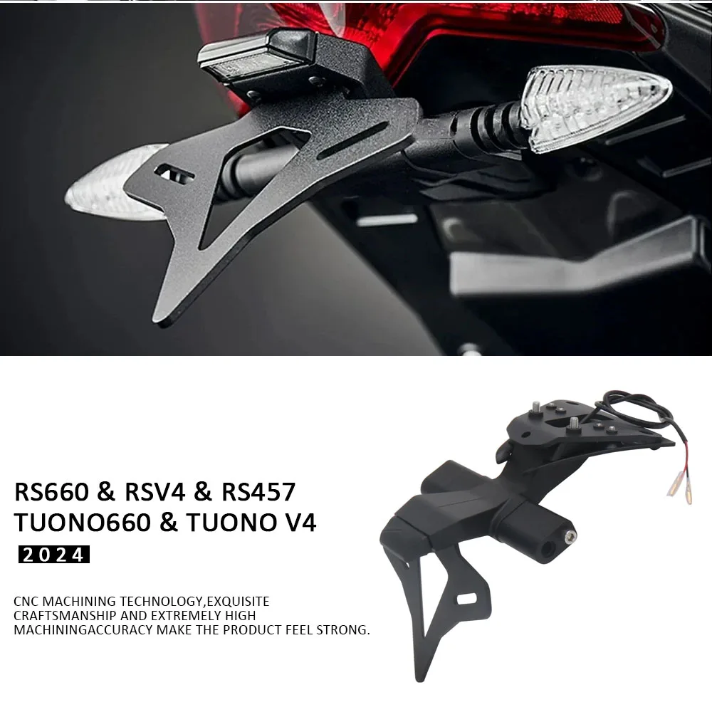

New License Plate Holder Tuono 660 RS660 2021-2024 RS457 Motorcycle Tail Tidy Fender LED Light Black For Aprilia RSV4 TUONO V4