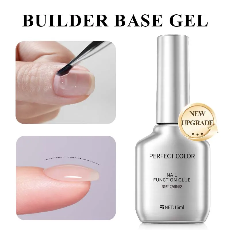 PERFECT COLOR 16ml Builder Base Gel, Thick Self-Leveling Nail Strengthener for Smooth Apex, UV LED Soak-Off, Beginner-Friendly