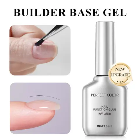PERFECT COLOR 16ml Builder Base Gel, Thick Self-Leveling Nail Strengthener for Smooth Apex, UV LED Soak-Off, Beginner-Friendly