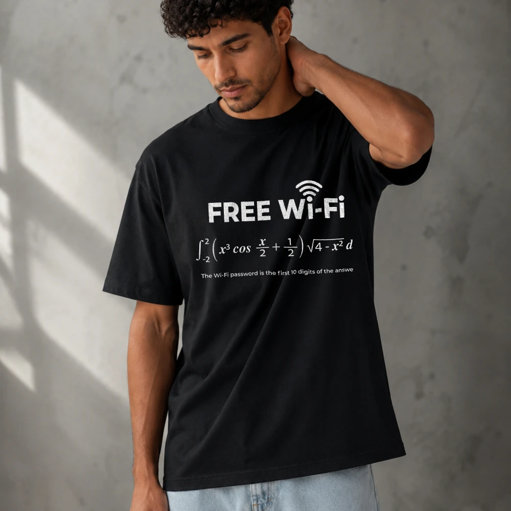Free Wi‑Fi Math Integral Formula Graphic Men Modal T‑Shirt Print Short Sleeve O‑Neck Tees Soft Lightweight Summer Casual Tops