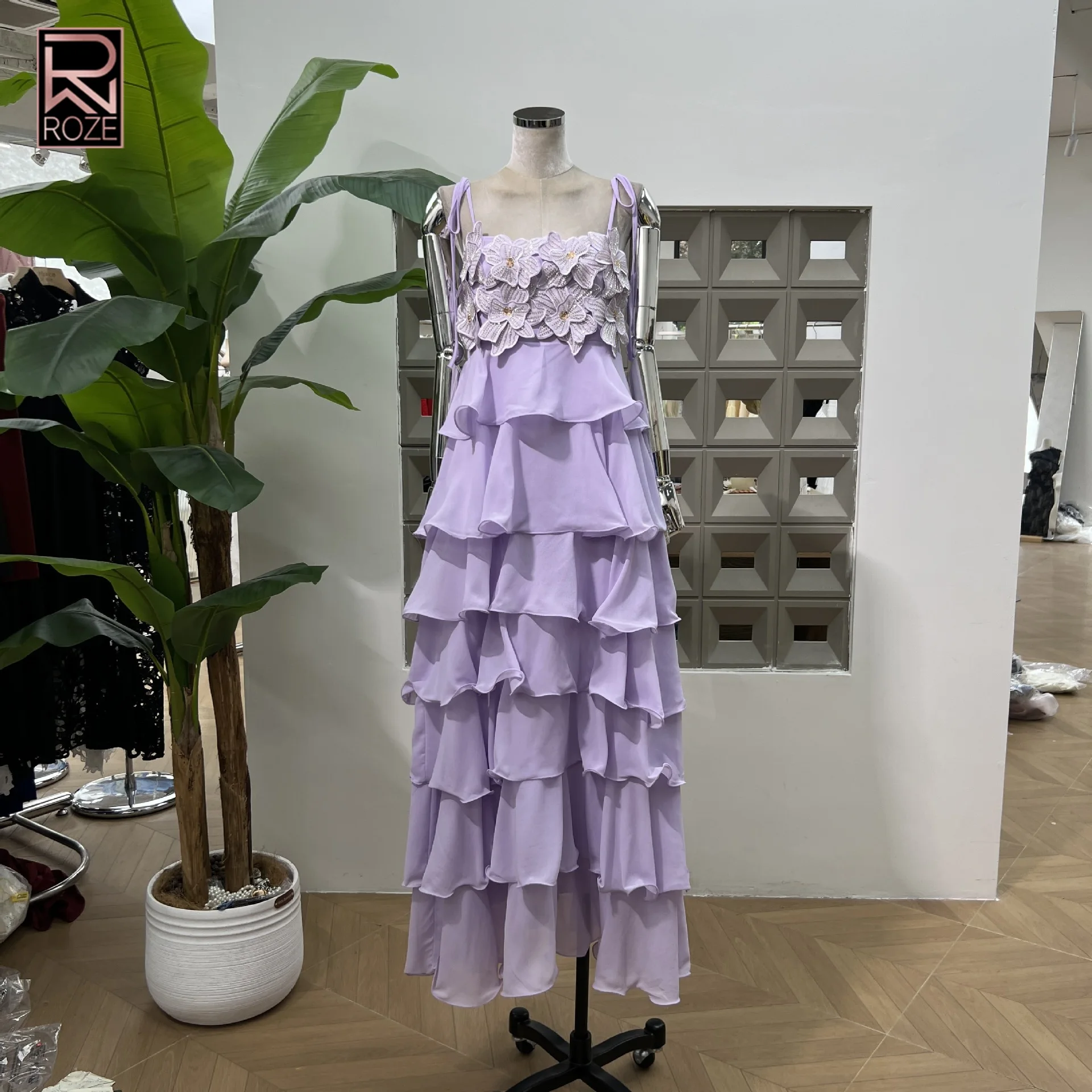 "Vestido maxi feminino em camadas com contas – vestido espartilho simples de cor sólida com faixa na cintura