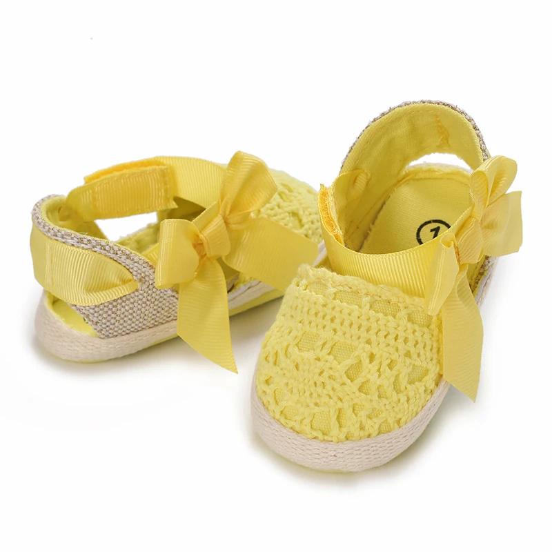 Chaussures d'été pour nouveau-né de 0 à 18 mois, sandales pour bébé fille, princesse, nœud fleuri, semelle en coton, première chaussure de marche