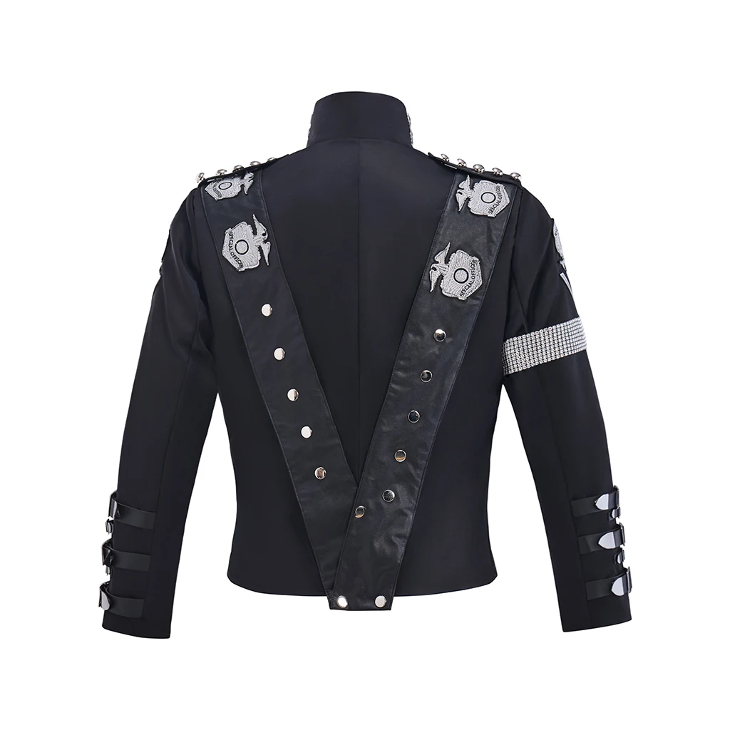 Disfraz de Cosplay de Cantante Famoso, Chaqueta Negra con Insignias de Águila Bordadas en Plata, Chaqueta Estilo Punk Metal Michael