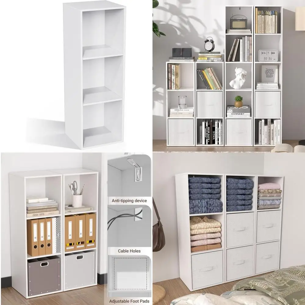 

Трехуровневый белый книжный шкаф-куб, отдельно стоящий органайзер для хранения с открытыми полками для домашнего офиса