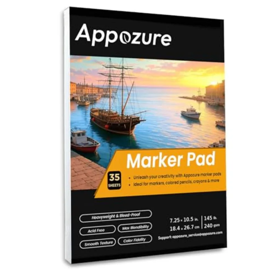 

240GSM Bleedproof Sketch Pad for Markers, Acid-Free Heavyweight Smooth Drawing Papers, 7.25×10.5 Inch Glue-Bound, 35 Sheets/70