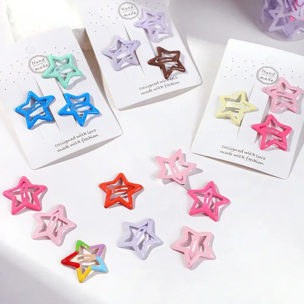 50 Pcs/set Children Cute Colors Geometric Stars Heart Ornament Hair Clips Girls Lovely Sweet Hairpins Kid  Hair Accessories