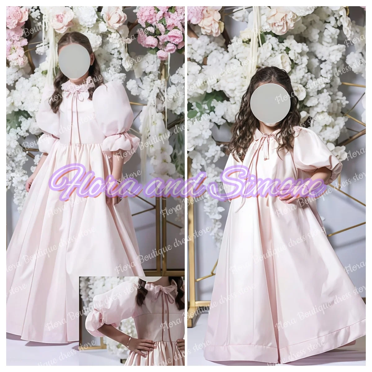 

Индивидуальные платья для девочек с короткими рукавами и лентой, розовое атласное платье с цветочным узором для девочек на свадебные церемонии, официальные приемные, вечеринки