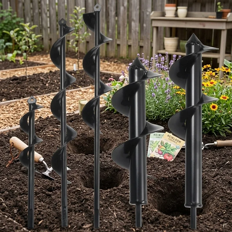 Garden Planting Auger Drill Bit, Spiral Earth Hole Digger Tool for Soil Loosening, Flower Planting, Seedlings and Home Gardening