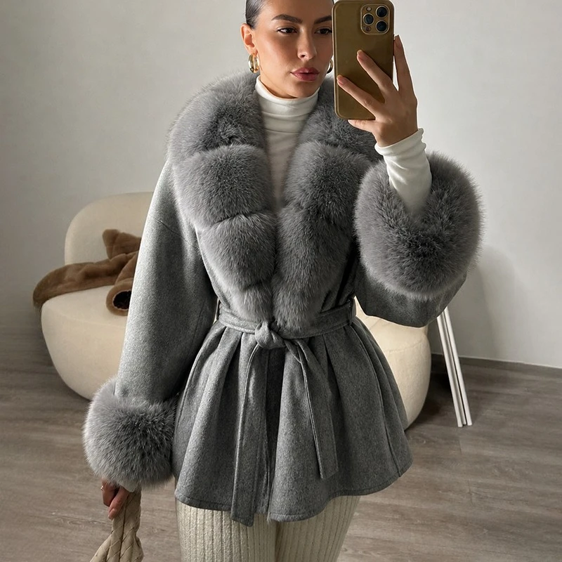 TARUXY Women Wool Coat Faux Fur Trim Belted Long Sleeve Winter Casual Street Faux Fur Collar Jacket Elegant Warm Outerwear 2026