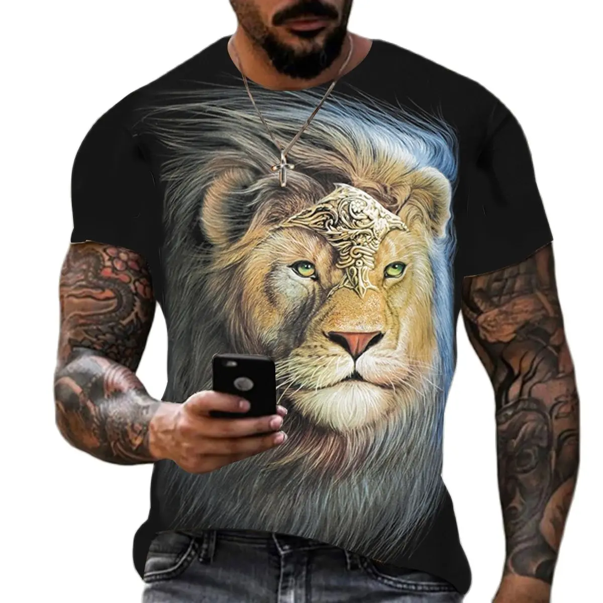 Camiseta masculina plus size com estampa 3D de manga curta, solta e casual, macia, confortável e respirável, adequada para esportes ao ar livre