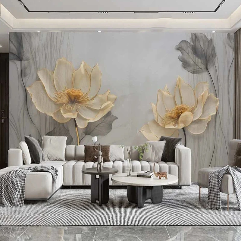 3D Hand-painted Flower Lotus Art Mural Wallpaper Elegant Living Room Bedroom Decor Creative Wall Painting Home Background