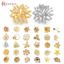 18K Gold Color Brass 3D Special Flower Branchs Stud Earrings Pins Jewelry Earrings Making Supplies Diy Findings Accessories