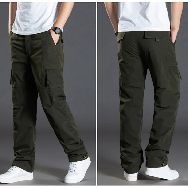 Large Size New Winter Men's Pants Thickened Fleece Jogging Pants Multi-pocket Loose Men's Casual Warm Sweatpants Overalls