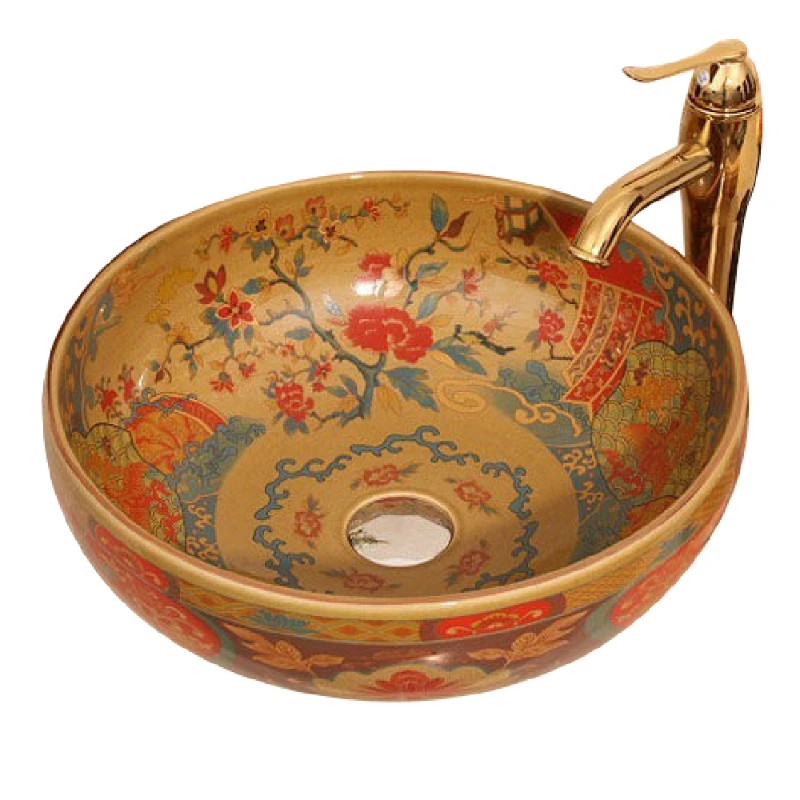 Hand Washing Basins Antique Bronze-colored Fancy Art Hand Ceramic Bathroom Sink Wash Basin