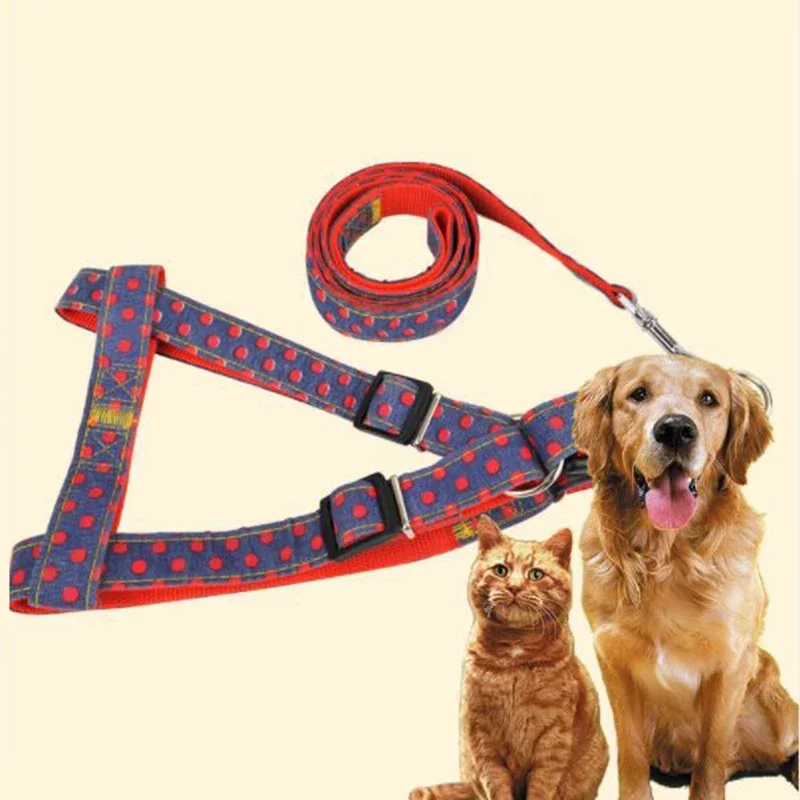 

M/L/XL Cowboy Dot Chest Back Harness Leash Set for Small Large Dogs Adjustable Pet Dog Strap Rope Leads for Puppy Training Tool