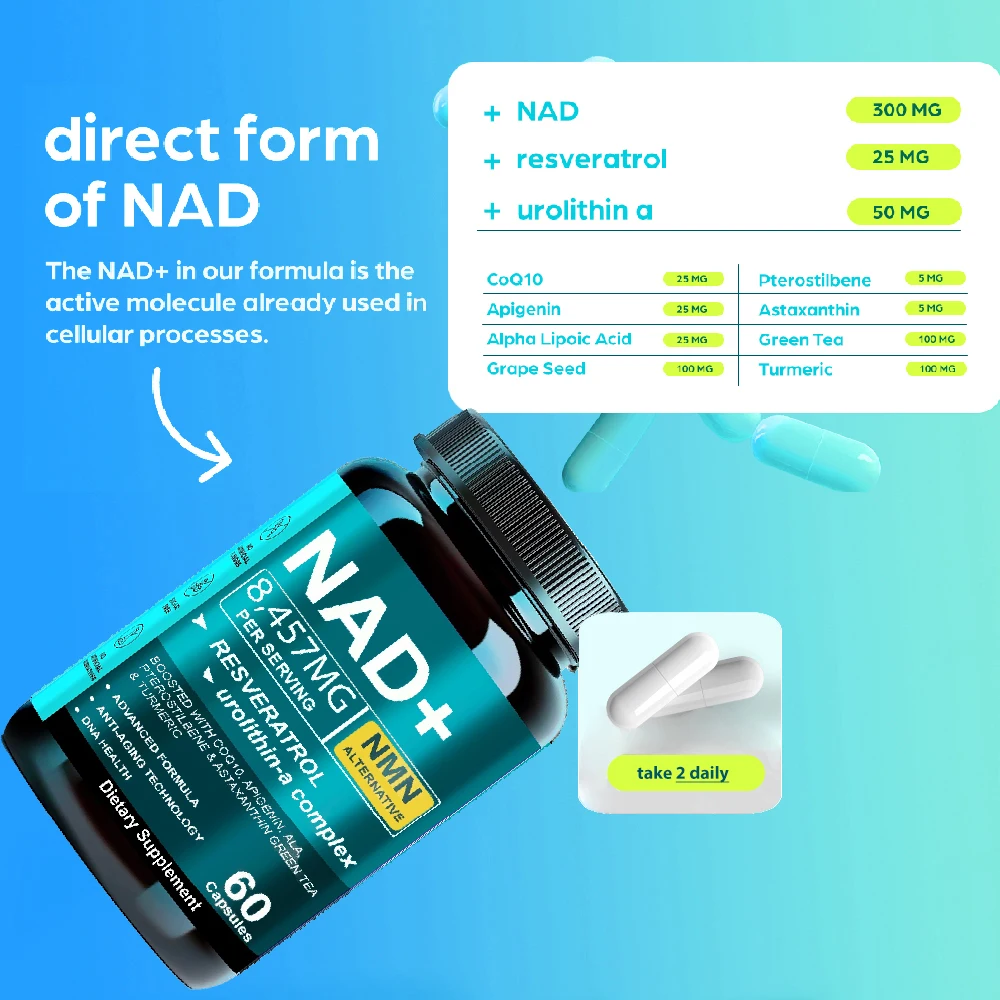 Liposomal NAD+ Supplement with Resveratrol, CoQ10 - 8457mg NMN Alternative Supplement for Women, Men - Advanced NAD Resveratrol