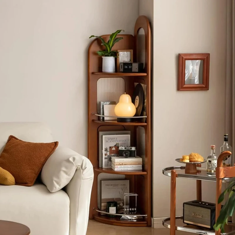 4-Tier 100% Solid Wood Corner Bookshelf, 64” Tall Mid Century Modern Corner Shelf Display, Open Storage Bookcase, Customized